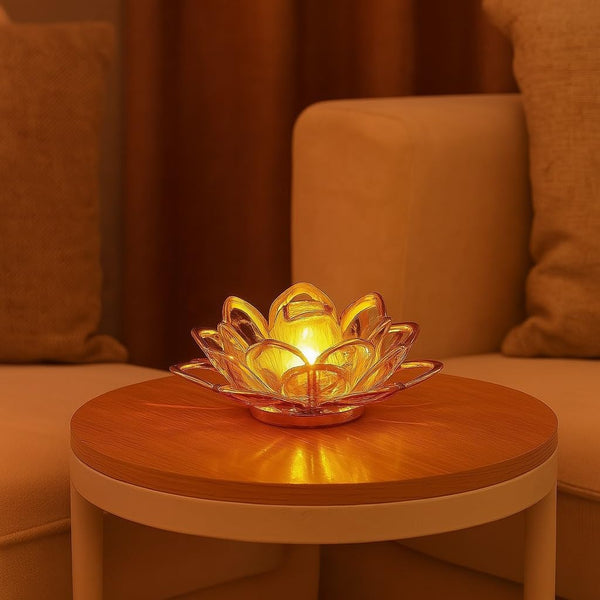 Lotus Shape LED Diya | Decorative Crystal Lotus Light for Home, Temple & Festivals